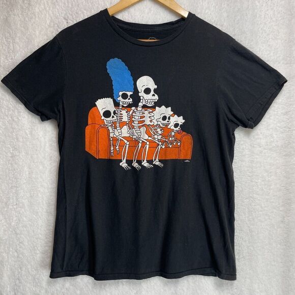 The Simpsons Tops - The Simpsons Skeleton Family Graphic T-Shirt Size Medium Halloween Theme Black